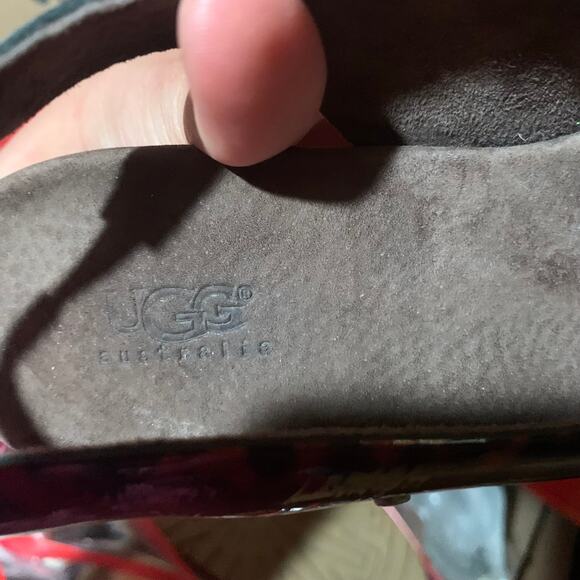 UGG Wedge Heel Womens Size 7US Cheetah Print Leather Sandals Shoes - Picture 6 of 8